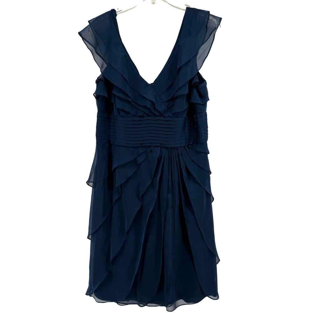 Adrianna Papell Occasions Navy Blue Tiered Ruffle Chiffon Cocktail Dress 12